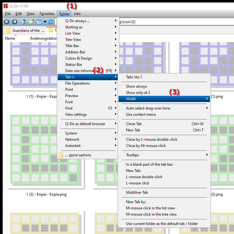 How can I adjust the width of tabs in File Explorer